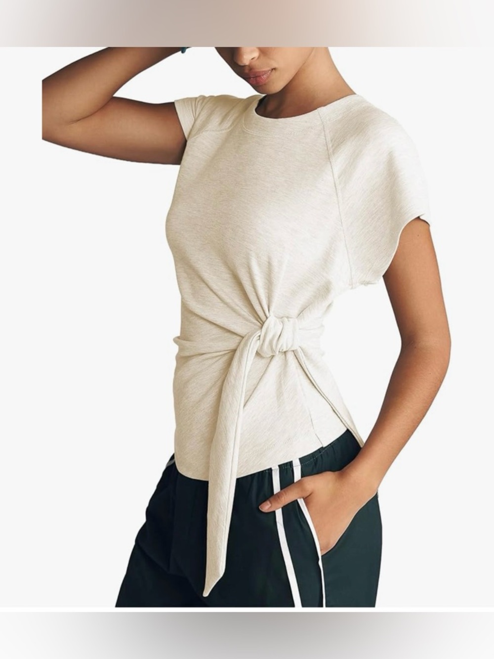 NWT Women’s Cream Side-Tie Short Sleeve Top-S